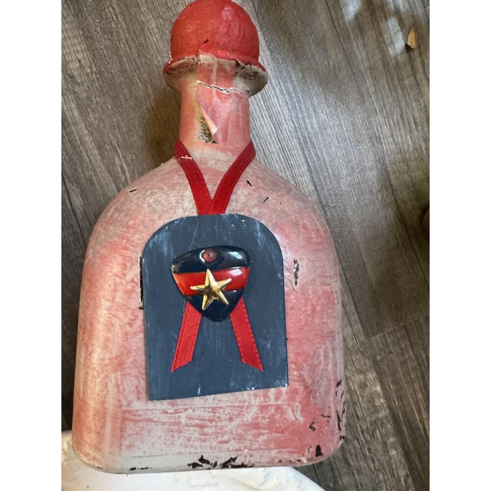 Vintage War-Themed Glass Bottle With Red Cap & Star Emblem